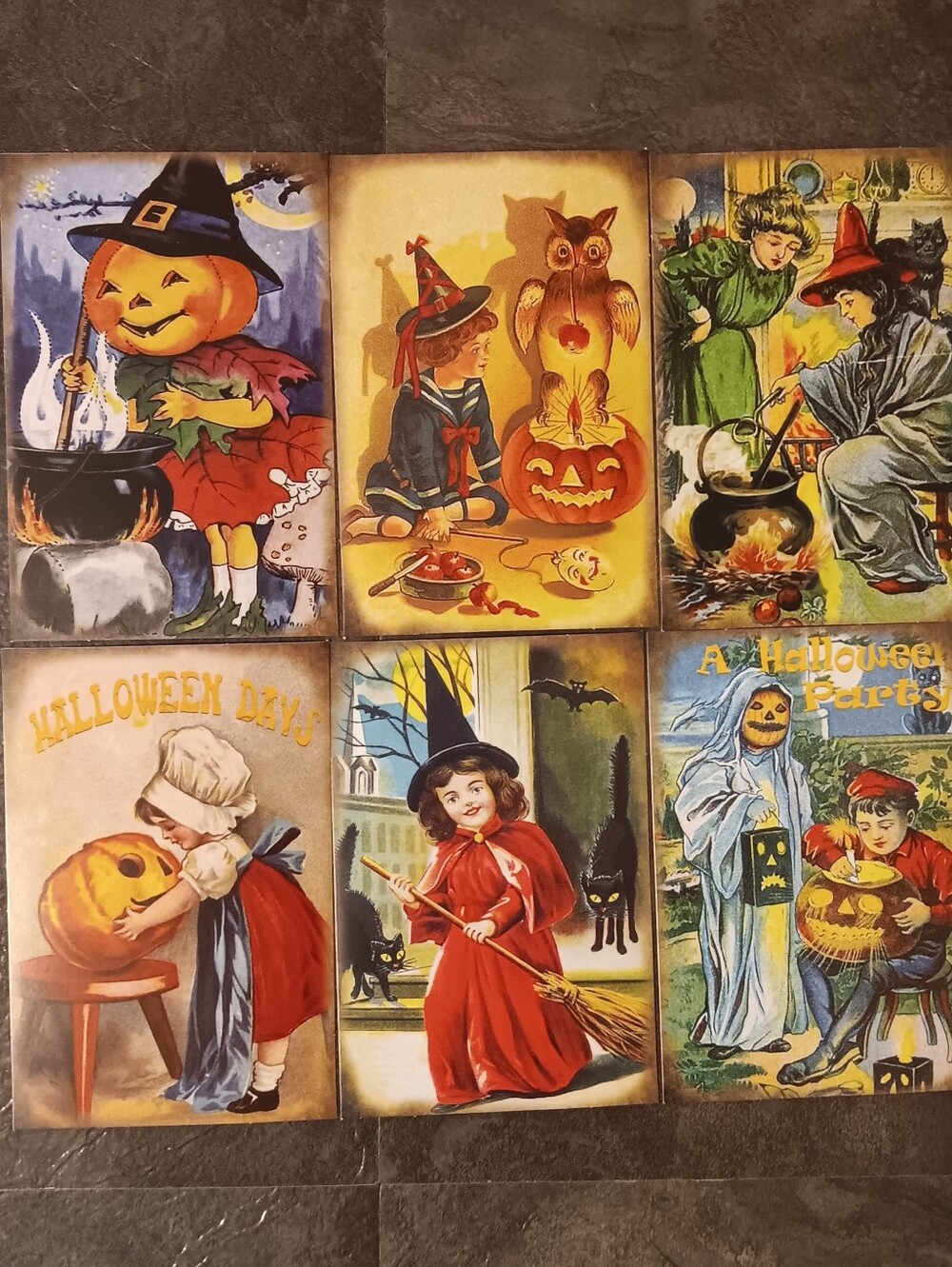 Halloween Postcard Lot Of 6, Vintage Inspired Art 4x6, Pumpkin Witchy Note Cards
